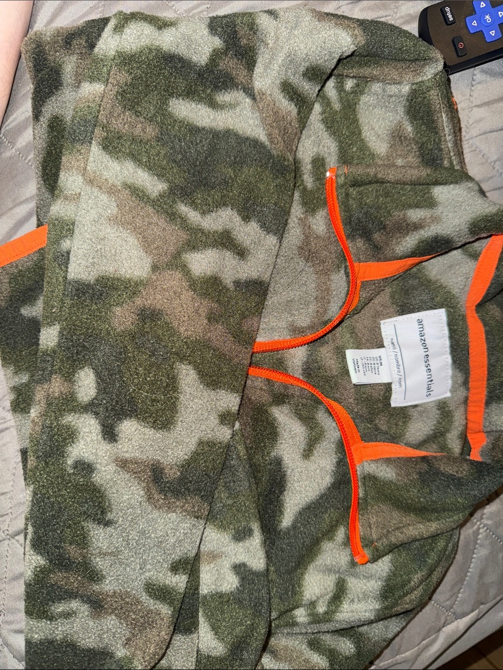 Amazon Essentials Green Camo Fleece Jacket with Orange Trim